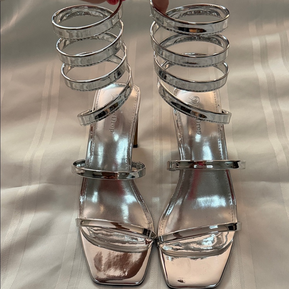 Metallic Spiral-Strap High Heel Sandals - Silver
